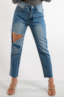 mom jeans with frayed hem