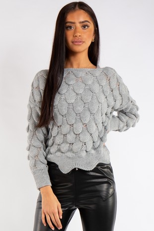 Alexa Black Bobble Leaf Knit Jumper
