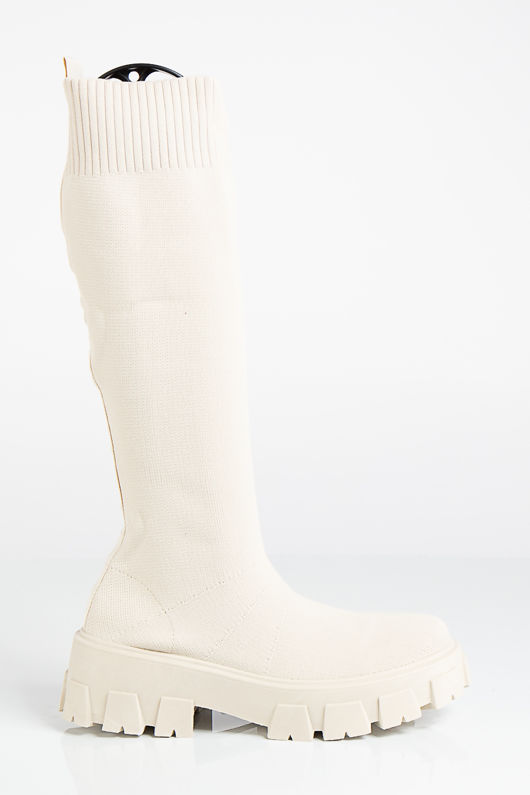 Maria Cream Knitted Knee High Sock Boots