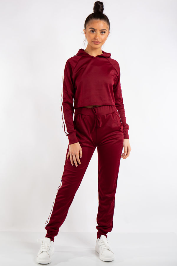 Anaya Wine Stripe Cropped Tracksuit