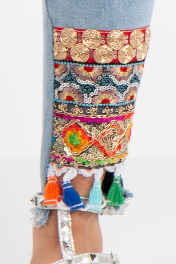 Denim AZTEC sequin Patch Straight Jeans