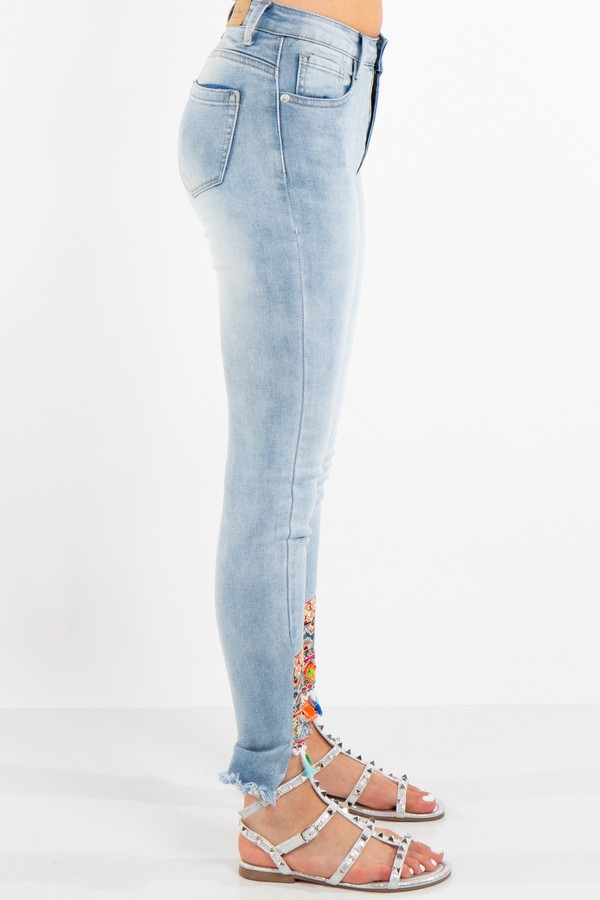 Denim AZTEC sequin Patch Straight Jeans