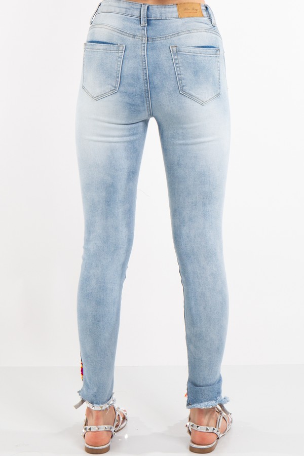 Denim AZTEC sequin Patch Straight Jeans