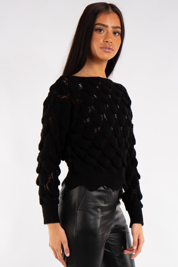 Alexa Black Bobble Leaf Knit Jumper