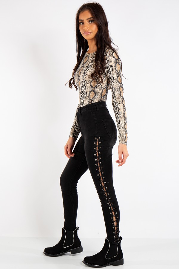 Liliana Denim Black Side Tie Jeans