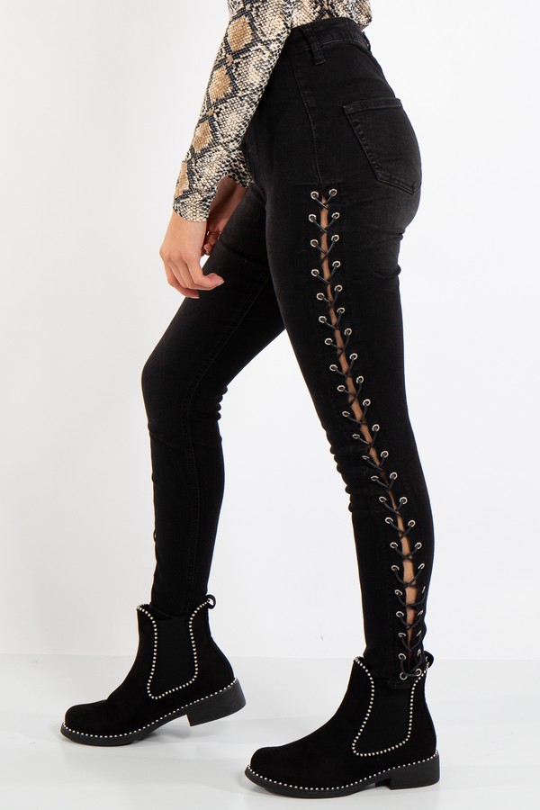 Liliana Denim Black Side Tie Jeans