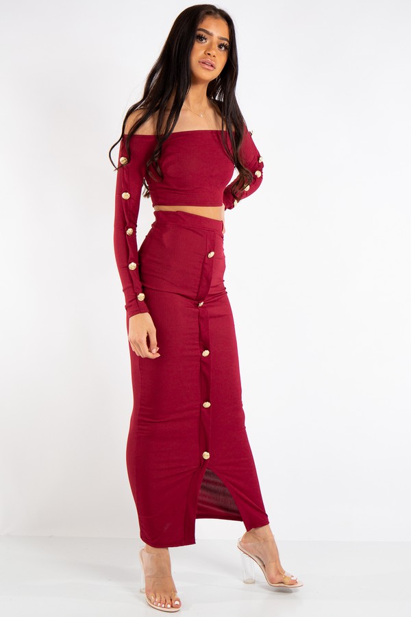 Long Skirt and Crop top Button Coord