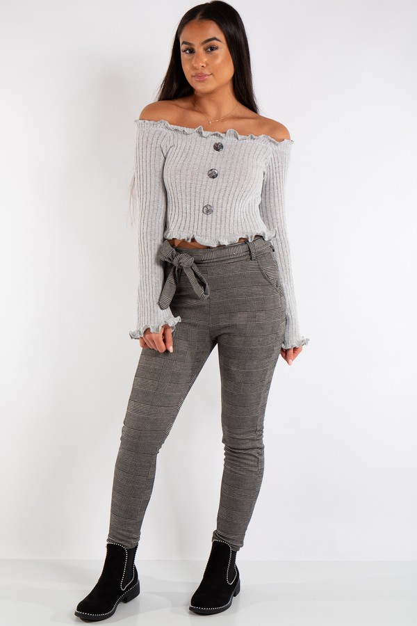 Quinn Light Grey Check Tie Up Belt High 