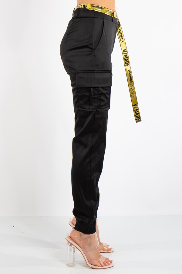 black satin combat trousers