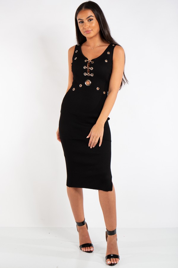 black eyelet midi dress