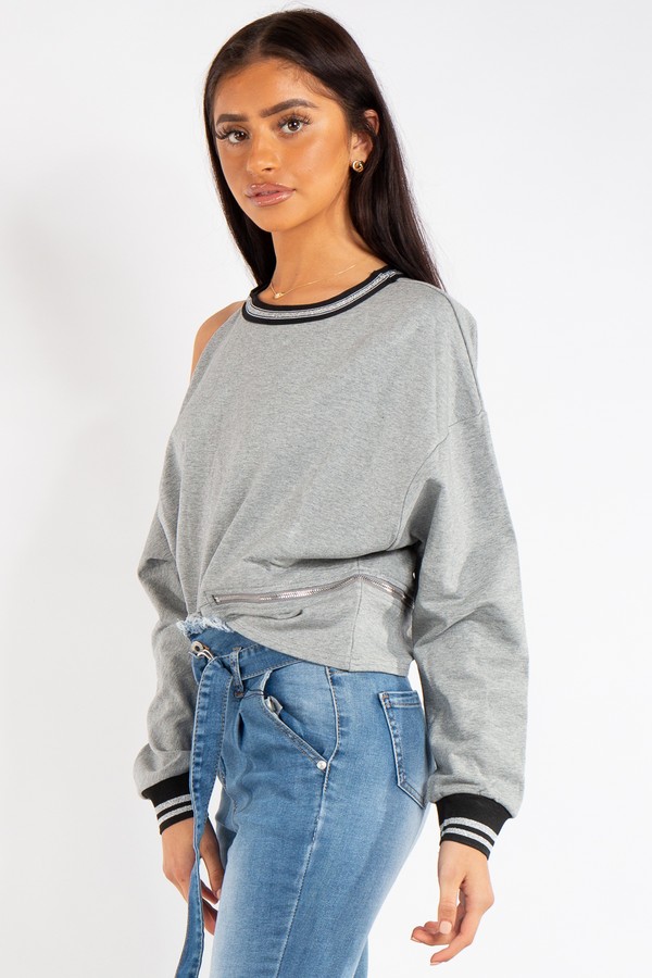 Gianna Grey Side Zip One Shoulder 
