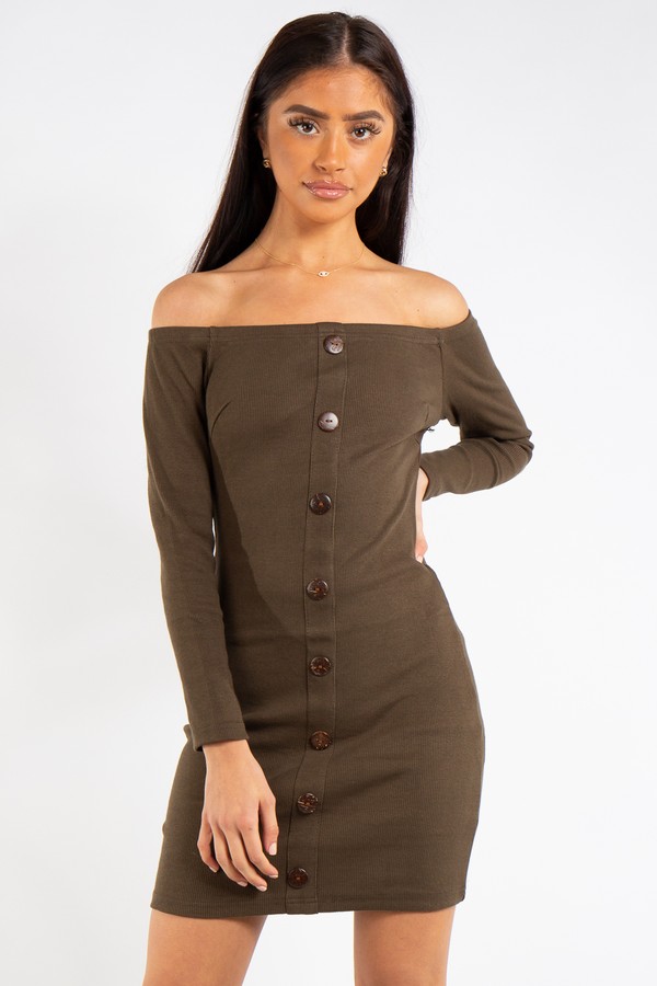 Jade Khaki Ribbed Button Long Sleeve 