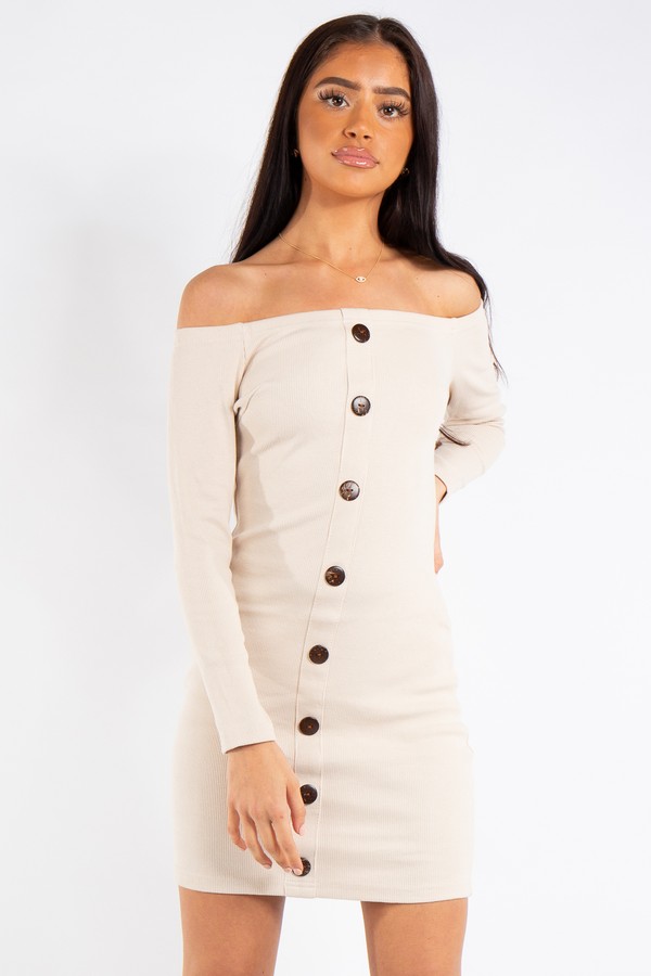 button front bardot dress