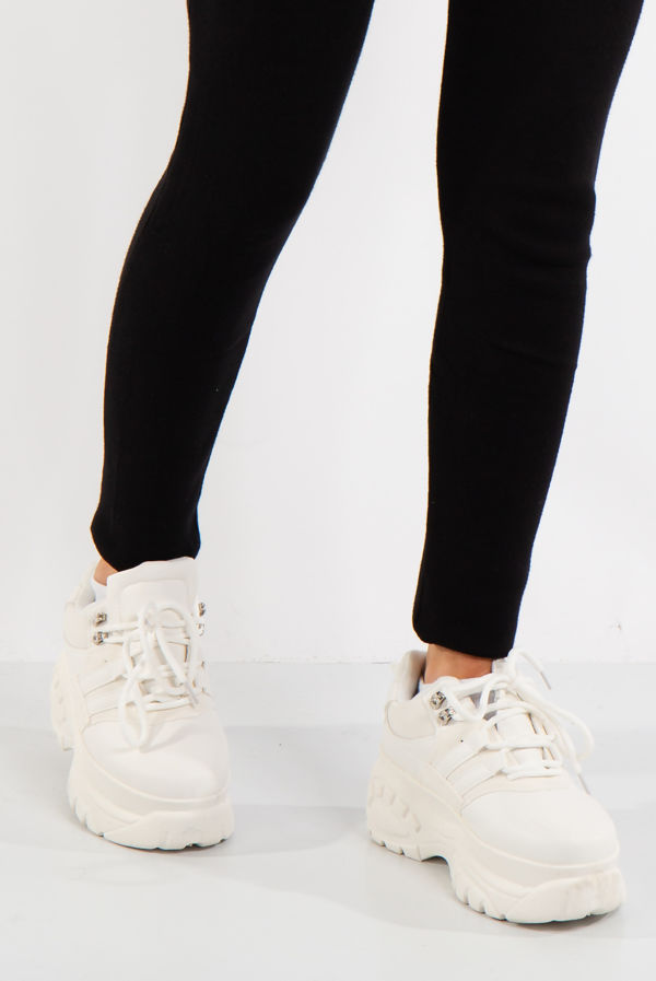 white lace up chunky trainer
