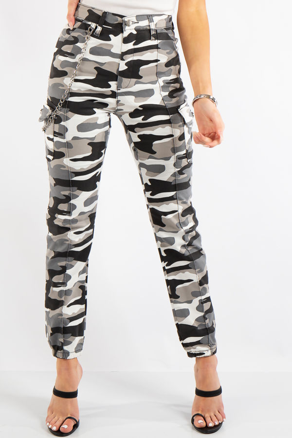 Kim Grey Camo Cargo Chain Trousers