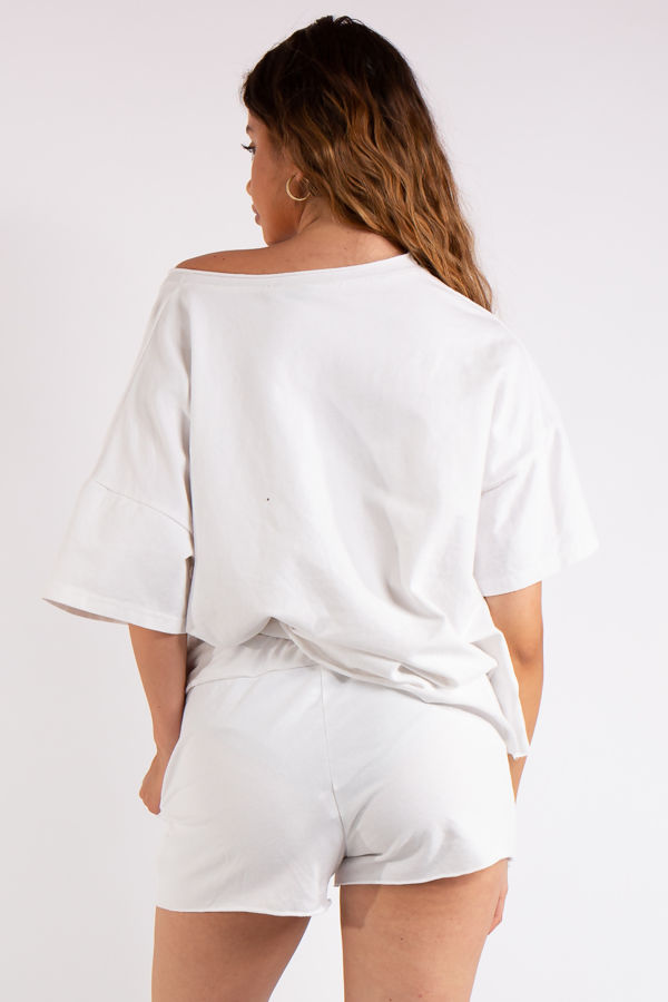 Kallie White loose Top and Shorts lounge set