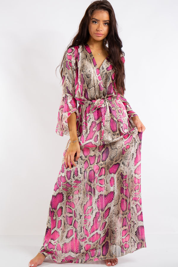 pink snake print maxi dress
