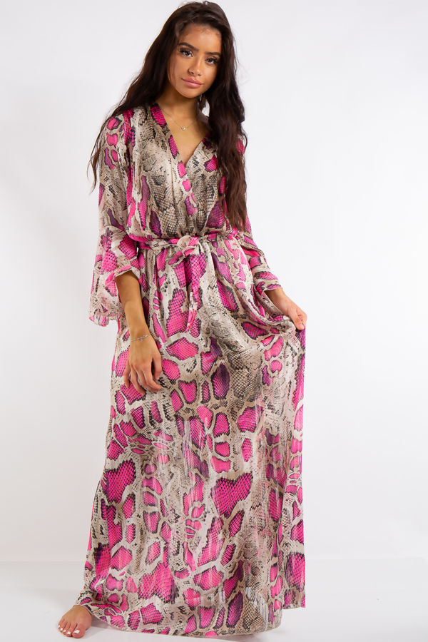 pink snake print maxi dress