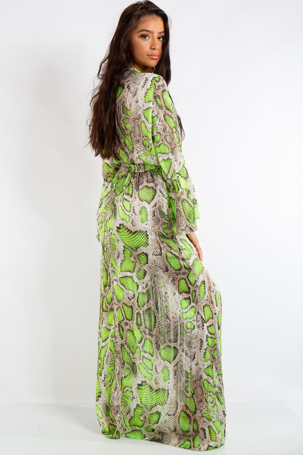 Green snake print maxi dress Clearance