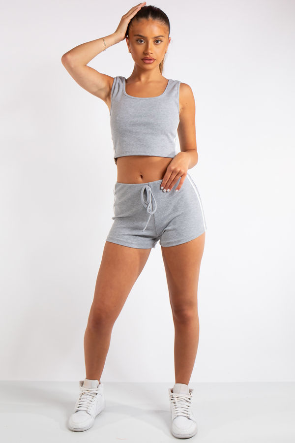 Giana Grey Side Stripe Crop Top Co-ord Set