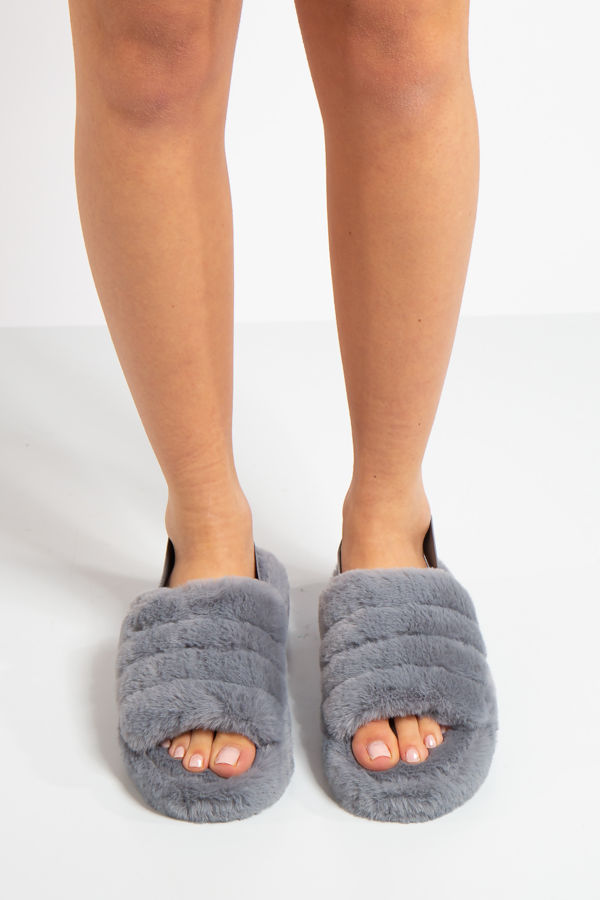 Juliet Grey Fluffy Slippers