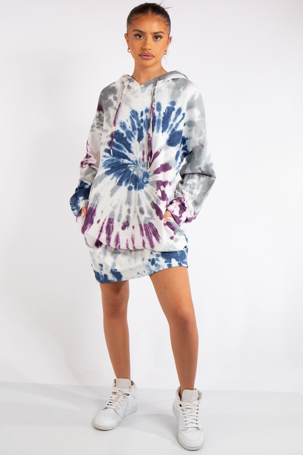 Tegan Grey Tie Dye Oversized Longline Hoodie
