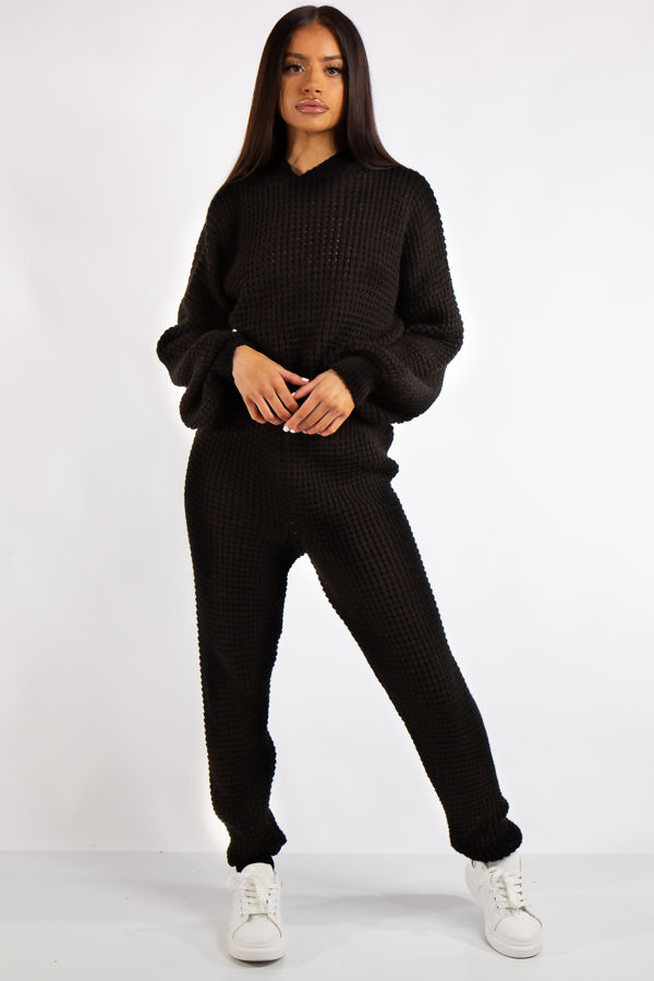 Jaliyah Black Cable Knit Loungewear Set