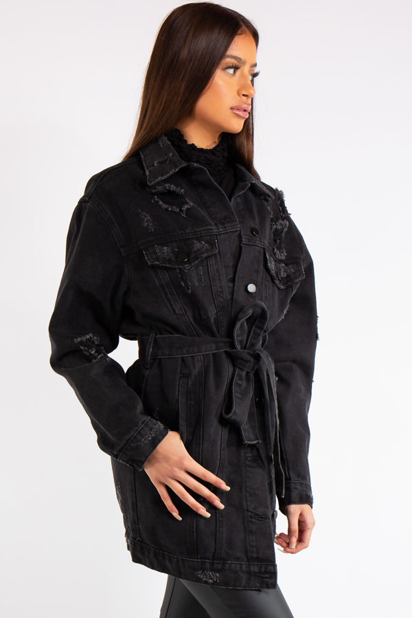 Desiree Black Denim Longline Belted 