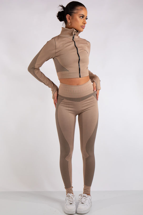 Amiya Beige 3-piece Activewear Fitness 