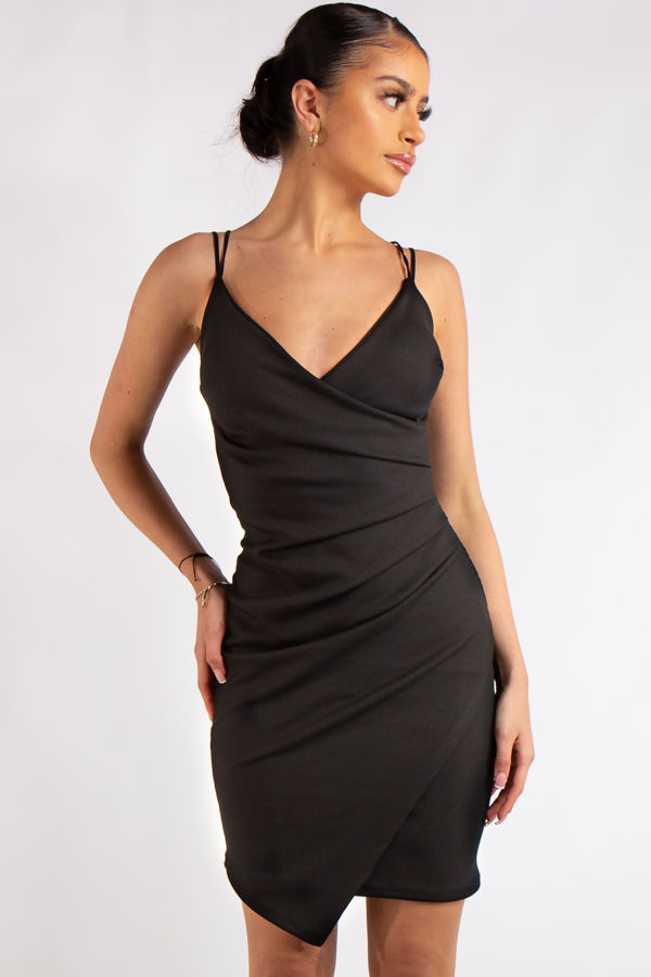 Kesha Black Spaghetti Strap Ribbed Mini 