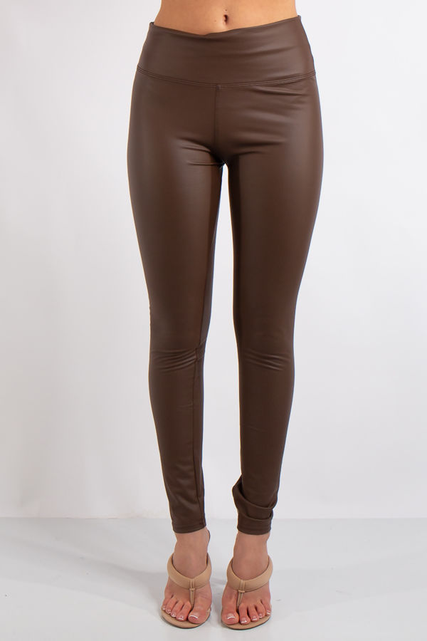 Athena Chocolate Brown High Waist Faux Leather Leggings