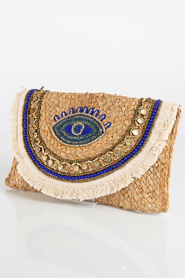 Evil Eye Straw Wicker Bag