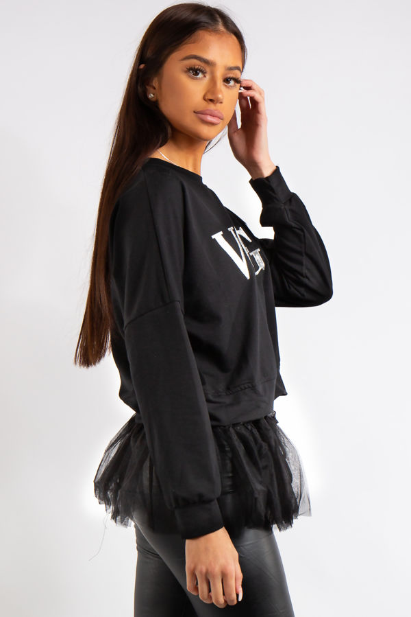 Women's Noemi Black Vouge Organza Sweatshirt M/L - Miss Hussy