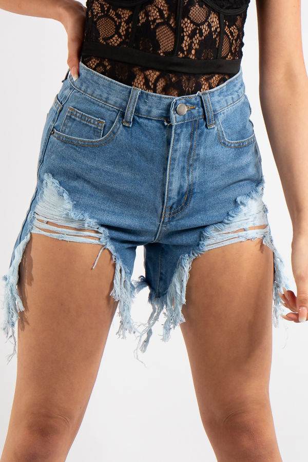 Kori Blue Extreme Ripped Denim Shorts
