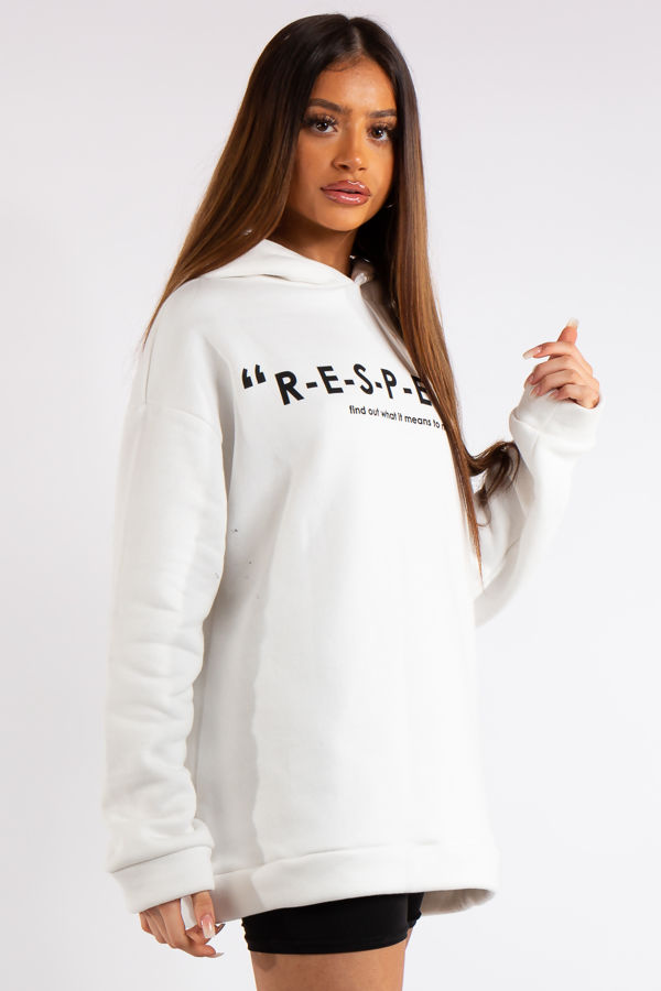 white slogan hoodie